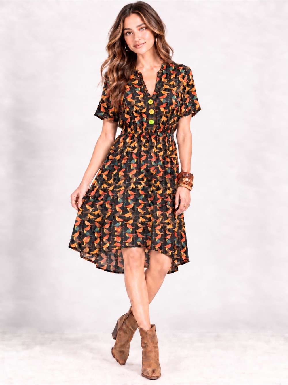 Romeo & Juliet Couture Bird Print Asymmetrical High Low Dress - Large
